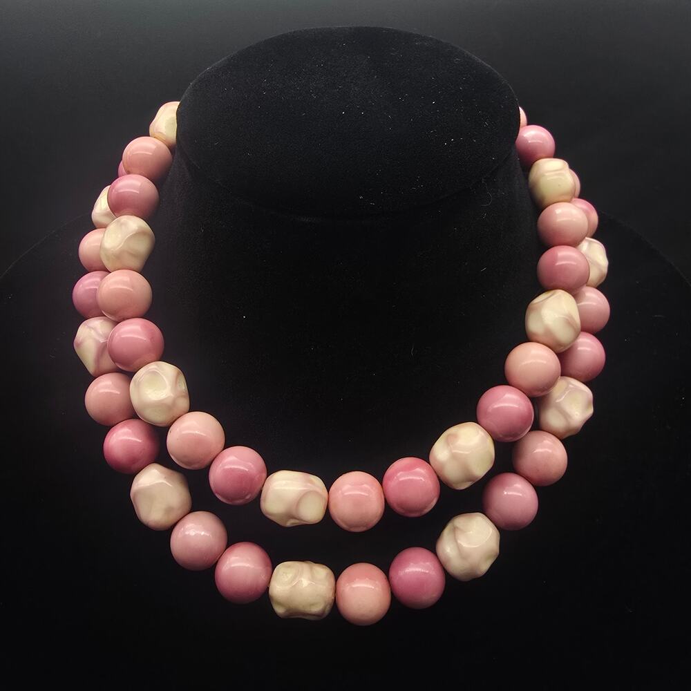 Vintage Pink Beaded Layered Necklace Costume Jewelry